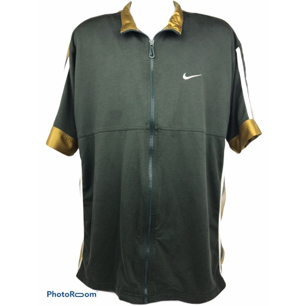 Nike Mens Large Green And‎ Gold Full Zip Short Sleeve Jacket